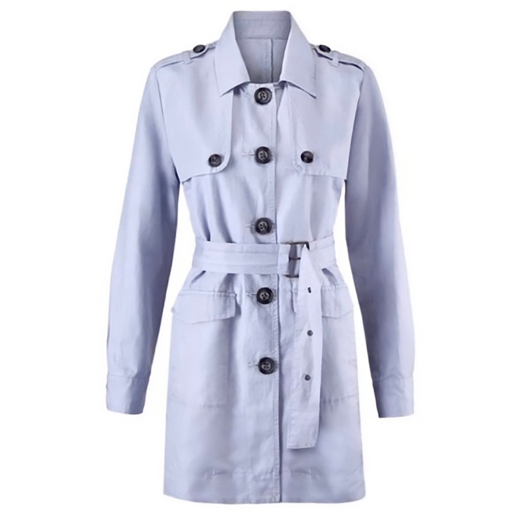 🆕 CABi #5296 Tanner Trench Coat in Silver Lake Blue  Lavender Sz M